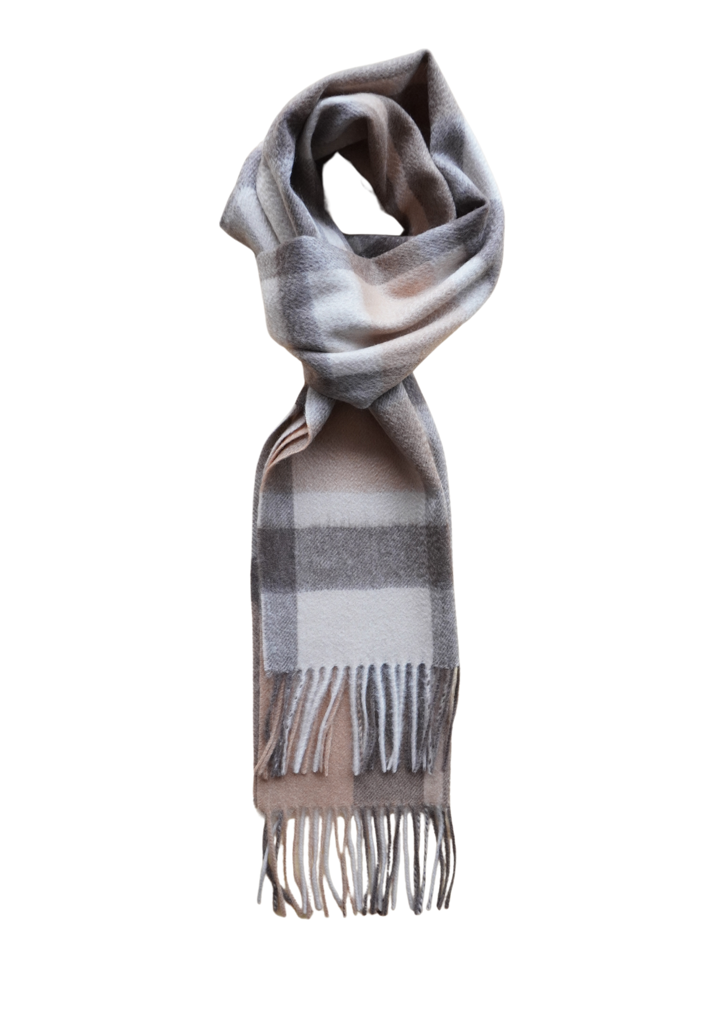 Scarf-Plaid with Light Brown & Grey