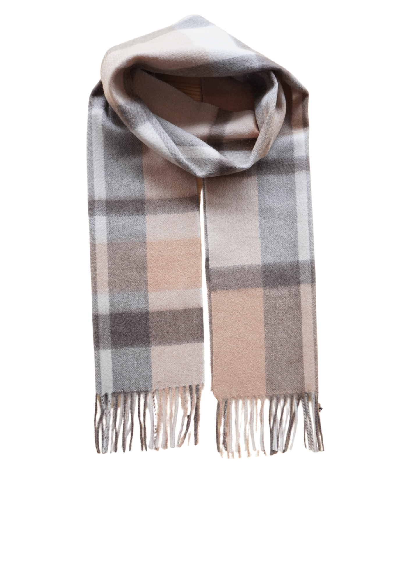 Scarf-Plaid with Light Brown & Grey