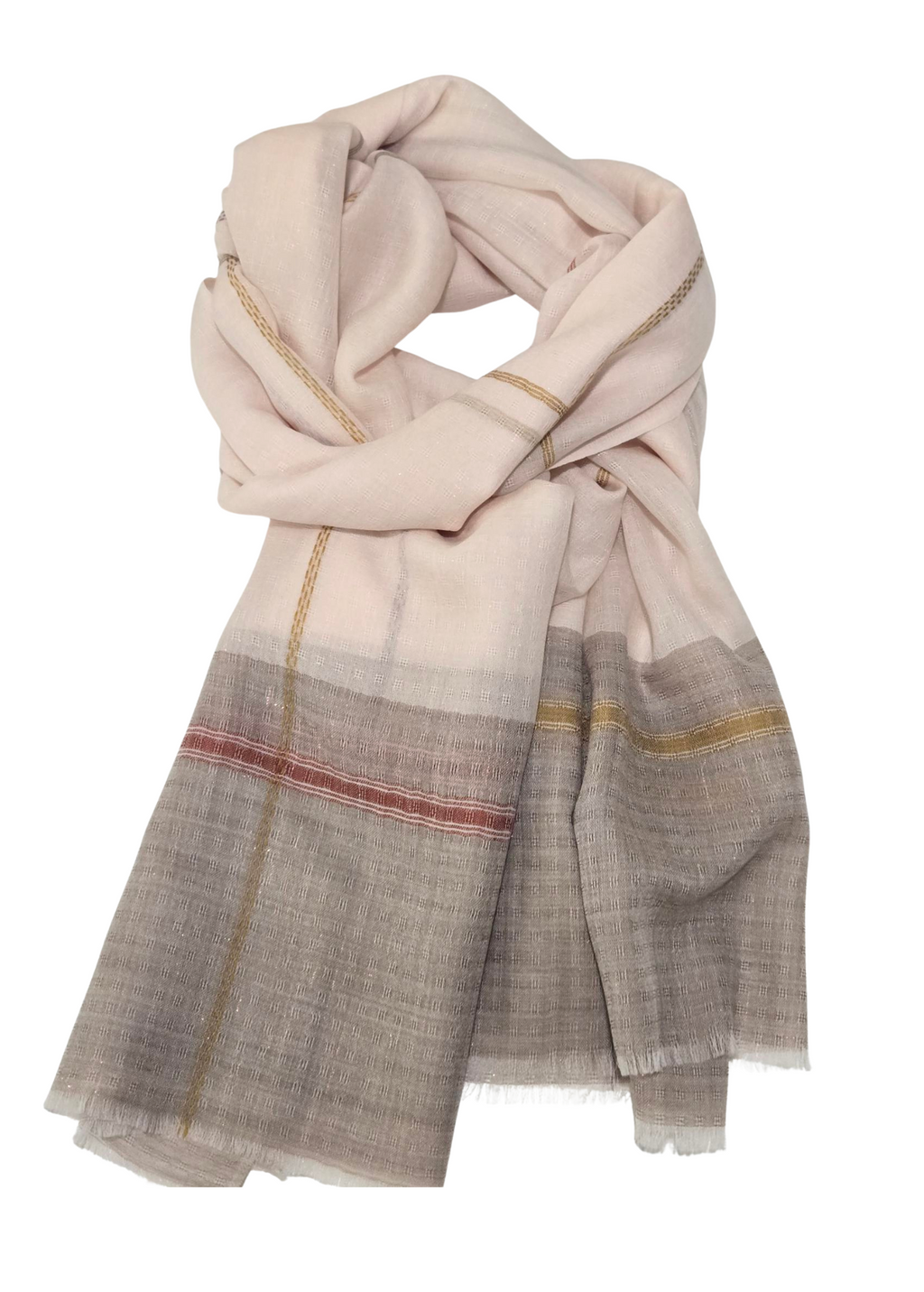 Shawl_Thin Shine Pink & light Brown Plaid