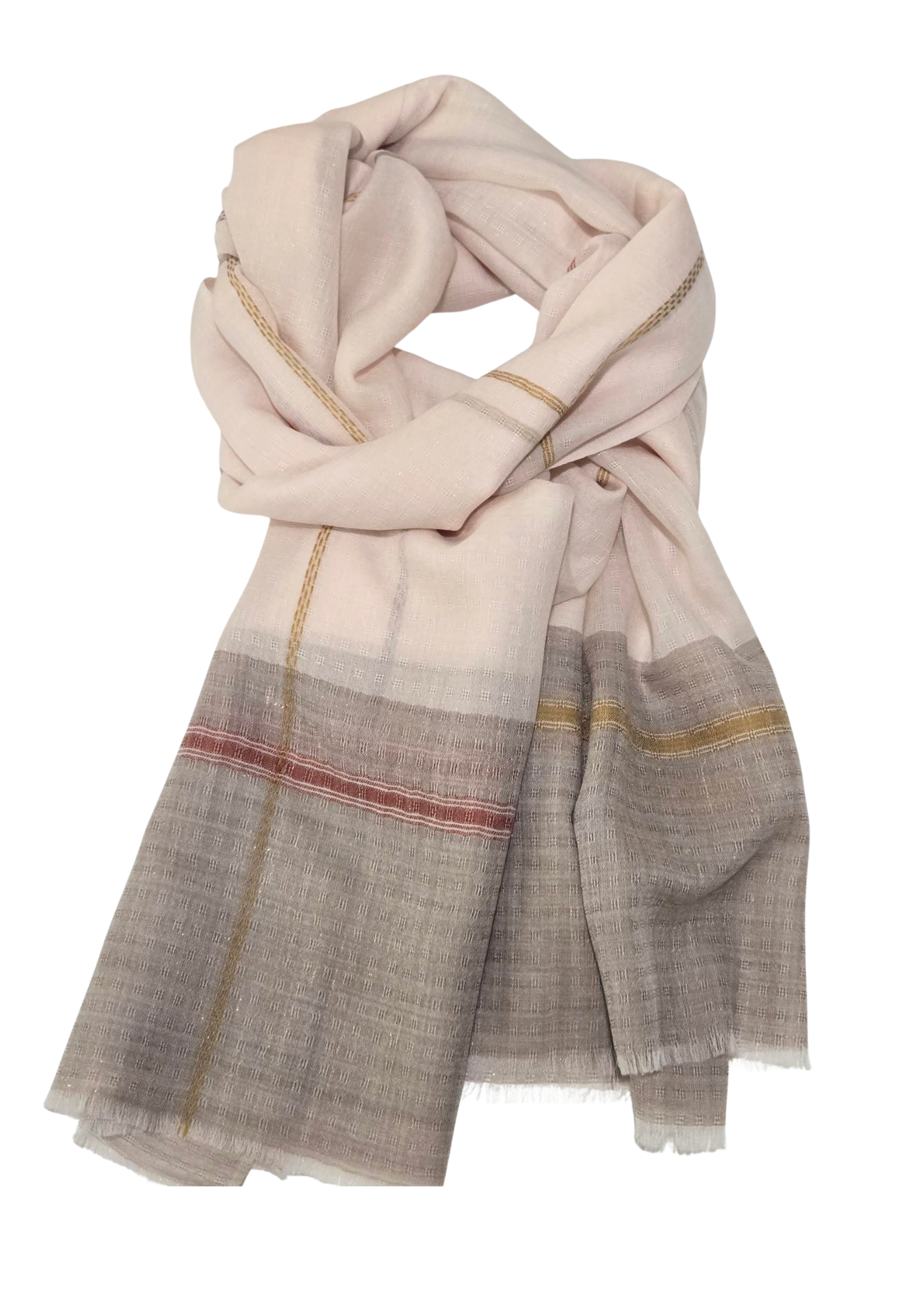 Shawl_Thin Shine Pink & light Brown Plaid