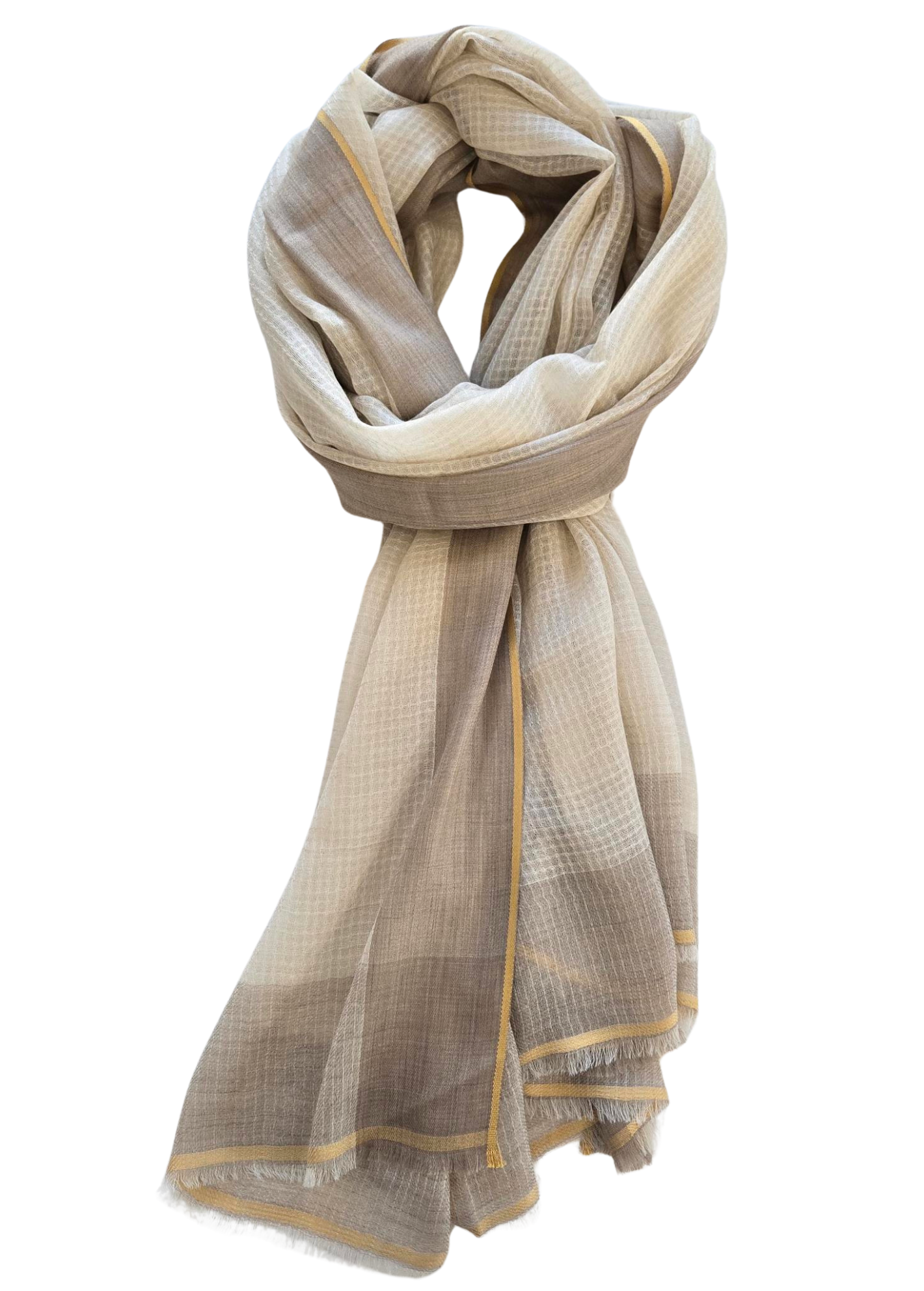 Shawl_Thin Beige with Brown Edge